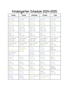 Kindergarten Schedule 24 25